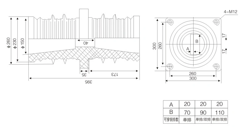 TG3-35Q/260X260 260X395 Wall Bushing (With Shielding)